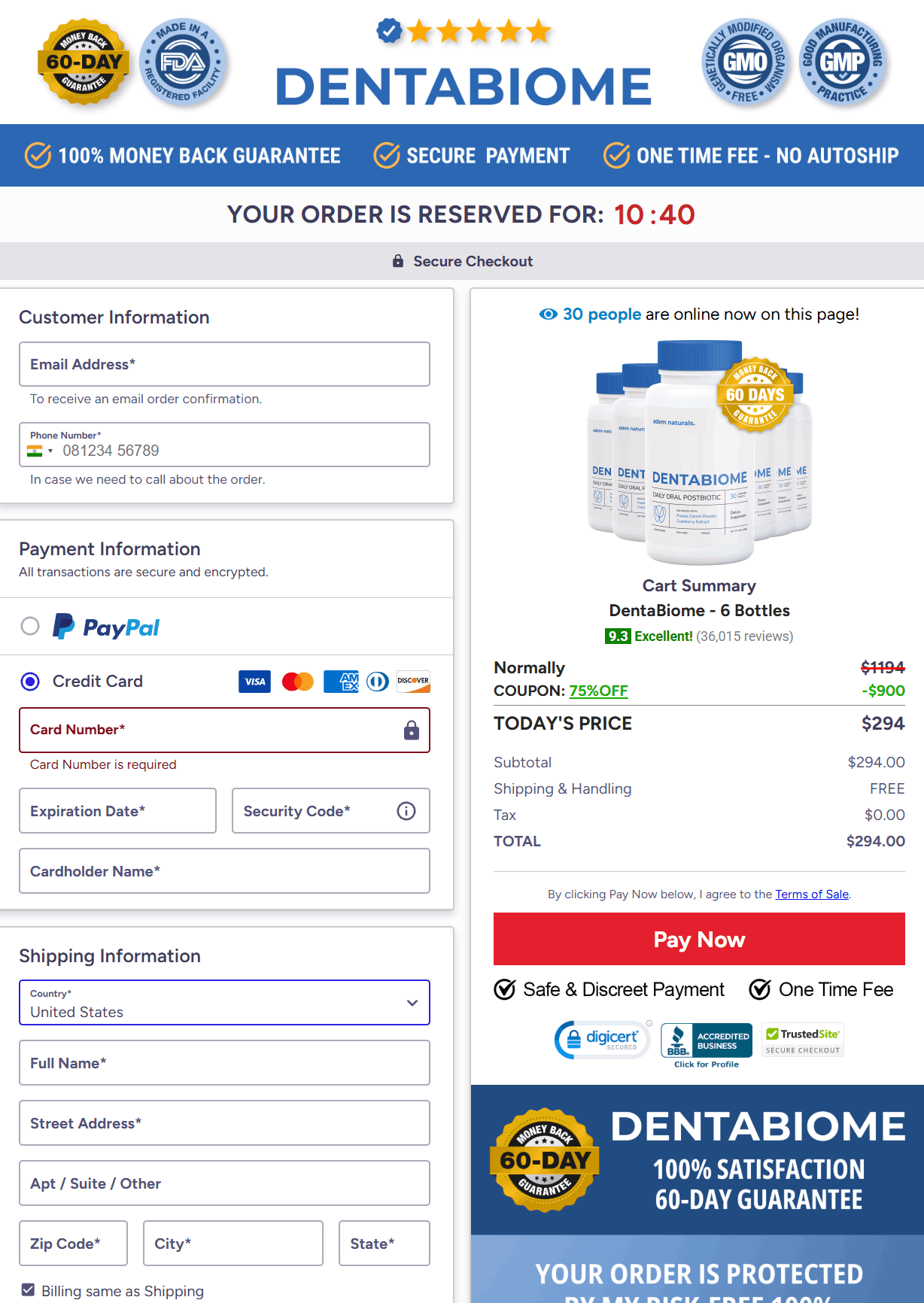 DentaBiome-Secure Checkout Page